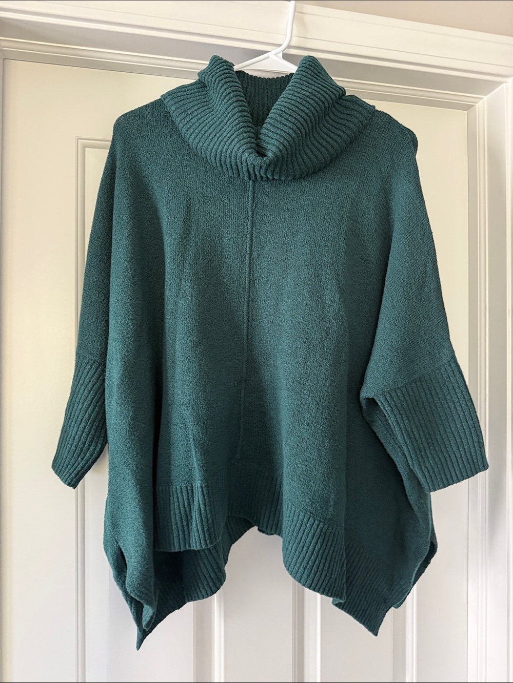 Cowl Neck Poncho Style Sweater in Deep Green